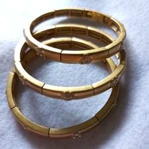 3 gold accent Lia sophia stretch bangle bracelets with studded accents